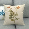 Detailed view of square linen pillowcase with vintage botanical orange flower print - Orange Flowers Pattern (Pattern 8) / 45x45cm