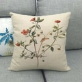 Detailed texture of linen pillowcase with red vintage floral and leaf print - Red Flowers Pattern (Pattern 9) / 45x45cm
