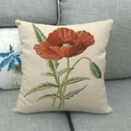 Detailed texture of linen pillowcase featuring a red poppy floral print on a gray sofa - Bright Red Poppy Pattern (Pattern 11) / 45x45cm
