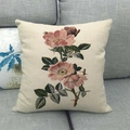 Detailed texture of linen cushion cover with floral print on a gray sofa - Pink Floral Clusters Pattern (Pattern 14) / 45x45cm