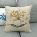 Detailed texture of linen cushion cover featuring vintage floral honeysuckle illustration - Vintage Honeysuckle Pattern (Pattern 17) / 45x45cm
