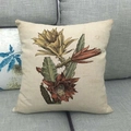 Macro detail of natural linen pillow cover featuring vintage cactus floral print - Cactus Flower Pattern (Pattern 19) / 45x45cm