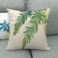 Texture détaillée de la housse de coussin en lin avec motif de feuilles vertes - 45x45 cm / Style 11(11)