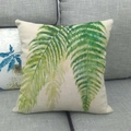 Détail du motif de feuilles vertes à l'huile sur la taie d'oreiller en lin mélangé - 45x45 cm / Style 13(13)