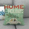 Linen holiday pillow cover with mint green car design and festive home lettering - Mint Green Home For Holidays Theme Style (11) / 18x18 Inch