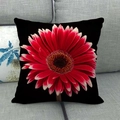 Leinen Kissenbezug in Schwarz mit roter Gerbera Blume für Sofa Dekoration Zuhause - 45x45cm / Rote Gerbera Stil (4)