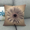 Macro detail of daisy floral print on linen textured decorative sofa pillowcase - 45x45cm / Warm Beige Gerbera Style (8)