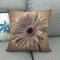 Close-up of the detailed linen fabric texture and daisy flower print on the pillowcase - 45x45cm / Retro Coffee Flower Style (9)