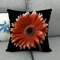 Detail of orange gerbera flower print on a black linen square throw pillow cover - 45x45cm / Orange-Red Large Flower Style (15)