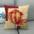 Vintage floral oil painting linen pillow cover with red tulips on a gray sofa - 18x18 Inch / Red Tulip Texture Style (2)