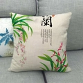 Linen pillow cover with traditional Chinese ink orchid print on a grey sofa - Orchid Ink Wash Style (2) / 18x18 Inch