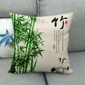 Linen pillow cover with traditional Chinese bamboo print and red-crowned crane design - Ink Bamboo Crane Style (4) / 18x18 Inch