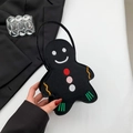 Bolso de fieltro negro con forma de hombre de jengibre y bordados de colores - Negro