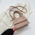 Borsa a tracolla trapuntata beige in ecopelle con manico e dettagli in metallo oro - Cachi