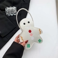Lindo bolso de fieltro blanco roto con forma de hombre de jengibre y bordados de colores - Blanco
