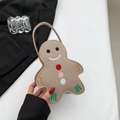 Bonito bolso de fieltro con forma de hombre de jengibre y detalles bordados en camel - Caqui