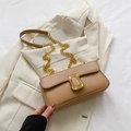 Borsa a tracolla vintage in pelle marrone con catena dorata e fibbia geometrica - Cachi