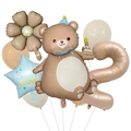 Matte bear foil balloon set with number 2 and daisy for 2nd birthday party decor - Brown Bear Style 2