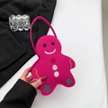 Bolso de fieltro fucsia con forma de hombre de jengibre y bordado de dibujos - Rosa Rojo