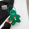 Green gingerbread man felt handbag with cute embroidery and decorative buttons - Green