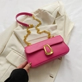 Fashionable rose pink crossbody bag with gold chain strap and decorative buckle - Rose Pink