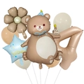 Matte bear balloon set with daisy and blue star for child 4th birthday party decoration - Brown Bear Style 4