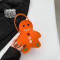 Cute orange gingerbread man felt handbag with festive embroidery and top handle - Orange