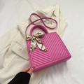 Fashionable rose pink quilted crossbody bag for women with decorative silk scarf handle - Rose Pink