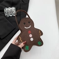 Brown gingerbread man felt handbag with embroidered eyes and colorful buttons - Brown