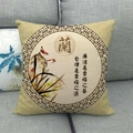 Close-up of linen pillow cover with traditional Chinese orchid painting and calligraphy. - Orchid and Rock Style (6) / 18x18 Inch