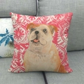 Linen pillowcase detail featuring a watercolor bulldog on a red geometric background - 18x18 Inch / Bulldog Red Mandala Background (5)