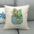 Leinen-Kissenbezug mit grünem Cartoon-Sukkulenten-Motiv auf einem grauen Sofa - Frische Topf Sukkulenten Kombination (3)