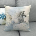 Linen square pillowcase featuring artistic watercolor wild horse pattern in blue and yellow - 45x45cm / Grey Blue Art Horse (15)