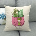 Detailed texture of linen cushion cover with cartoon succulents and green plant pattern - Pink Patterned Polka Dot Pot Character (9)