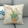 Detailed close-up of cactus pattern on linen pillowcase against a gray sofa backdrop - Cactus Hand-drawn Line Style (12)