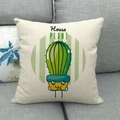 Cozy home setting with linen pillowcase featuring a cute cartoon cactus and House Plant text - Cute Q-style Cartoon Cactus (19)