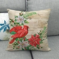 Linen pillow cover with Christmas cardinal and poinsettia on wood grain background - Wood Grain Texture Background Cardinal Design (11)