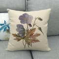 Linen cushion cover with realistic purple floral print on a cream background - Purple Floral Clusters Pattern (Pattern 5) / 45x45cm