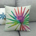 Detail van herfstbladpatroon op linnen kussensloop met hoogwaardige stoftextuur - Gradiënt Regenboog Palmblad (4)