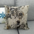 Linen pillowcase with artistic wolf head print and vintage wood pattern texture - Artistic Wolf Head Portrait Style (18)