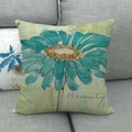Quadratischer Kissenbezug aus Leinen mit blauem Blumenmuster und Beauty Schriftzug - 45x45 cm / Blaues Gänseblümchen Beauty Muster (Stil 3)