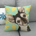 Detailed texture of linen cushion cover featuring an artistic oil painting dog portrait - 45x45cm / Chihuahua Illustration (1)
