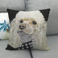 Detailed texture of linen pillowcase featuring artistic oil painting poodle portrait - 45x45cm / White Poodle Portrait (2)