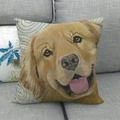 Close-up of golden retriever oil painting print on square linen blend throw pillow cover - 45x45cm / Golden Retriever Painting (5)