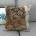 Detail of oil painting dog print on linen throw pillow cover with cherry blossom motifs - 45x45cm / Shih Tzu Cherry Blossom (6)