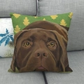 Detail of linen pillow cover featuring an oil painting of a chocolate Labrador dog - 45x45cm / Chocolate Labrador Oil Painting (9)