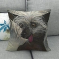 Oil painting Chinese Crested Dog linen throw pillow cover on a grey sofa - 45x45cm / Chinese Crested Dog Oil Painting (10)