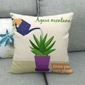 Detailed macro shot of linen pillowcase with agave plant print on a soft grey sofa - Agave montana Style (6)