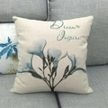 Floral pillow cover with blue petals and Dream Big Inspire Others quote on linen fabric - Light Blue Plant Dream Big Inspire Others (11) / 18x18 Inch