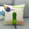 Detail of linen cushion cover showing cactus print and Grow your own plant text - Eriocactus Style B (12)